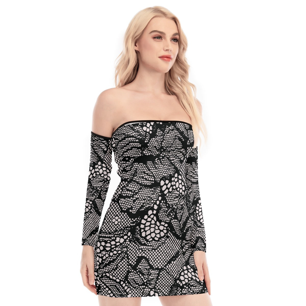 All-Over Print Women's Off-shoulder Back Lace-up Dress