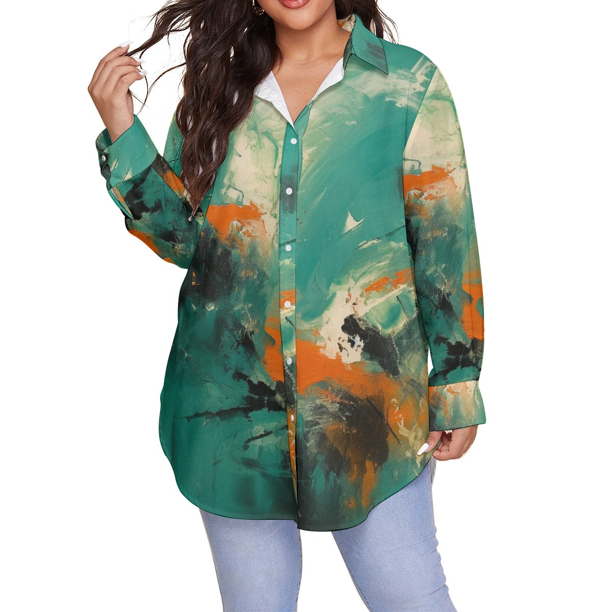 All-Over Print Women's Shirt With Long Sleeve(Plus Size)