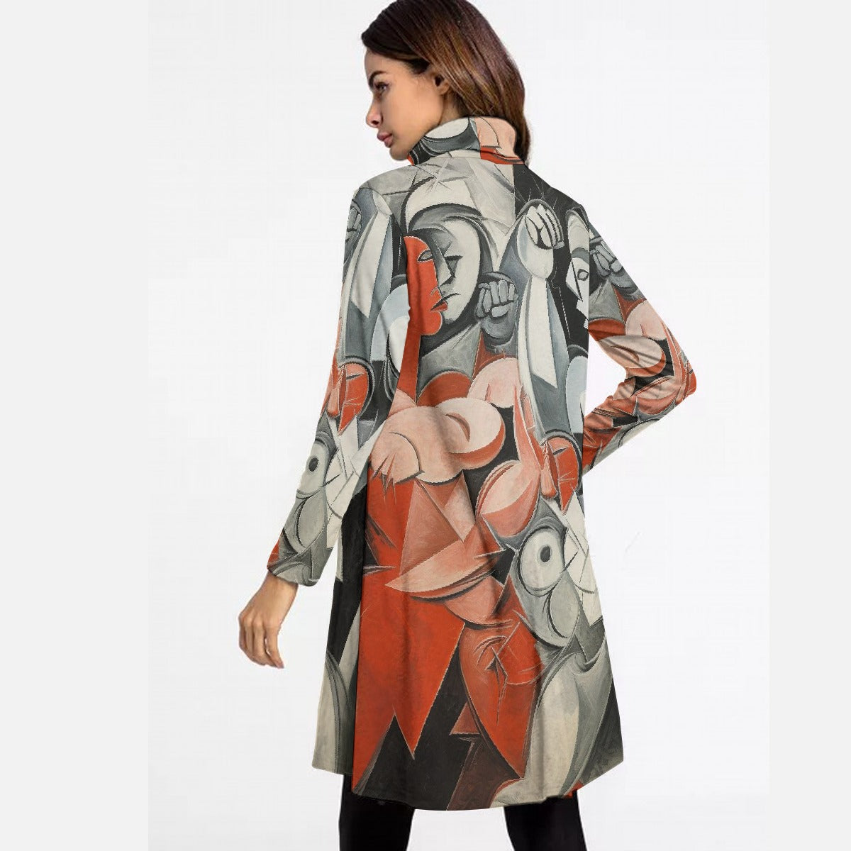 All-Over Print Women's High Neck Dress With Long Sleeve