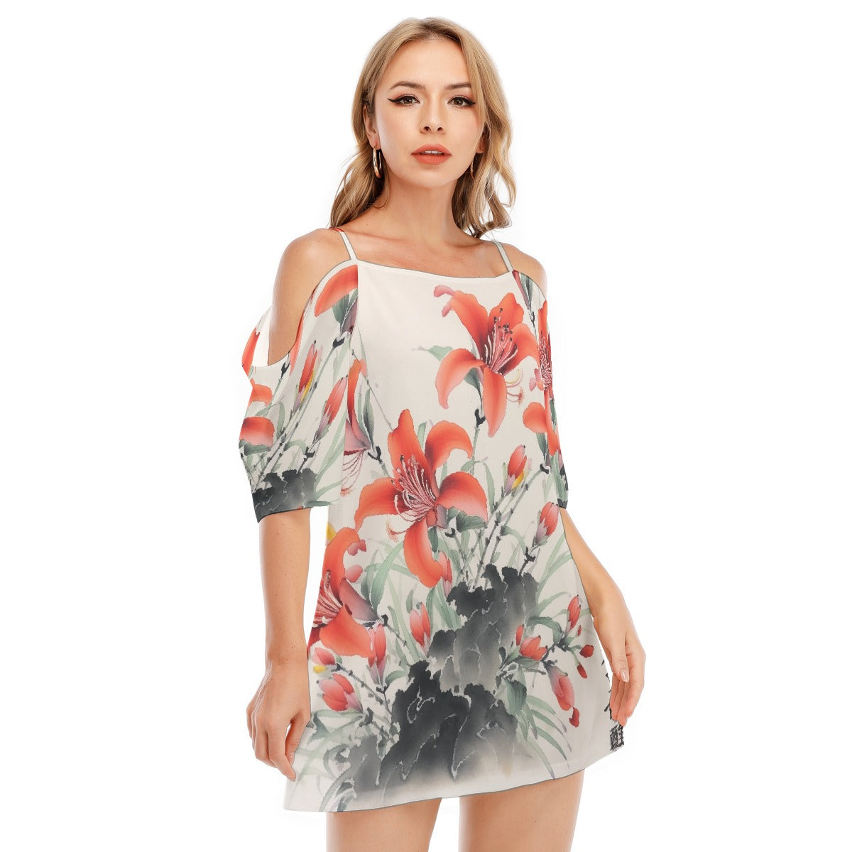 All-Over Print Women's Off-shoulder Cami Dress