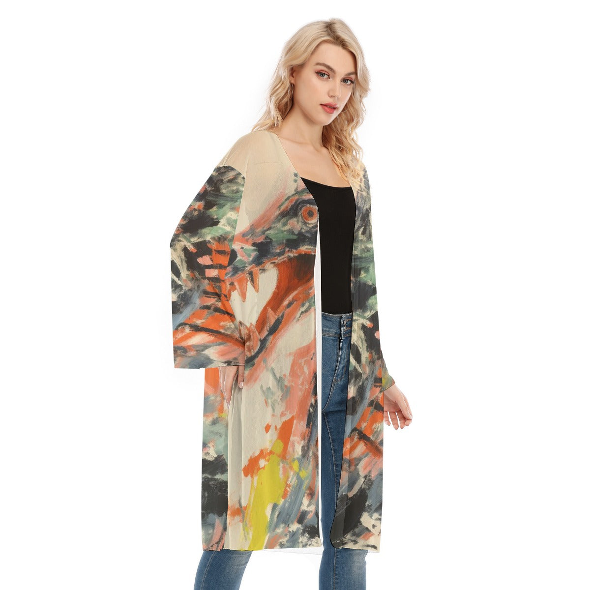 All- Over Print Women's Long Sleeve Mesh Cardigan