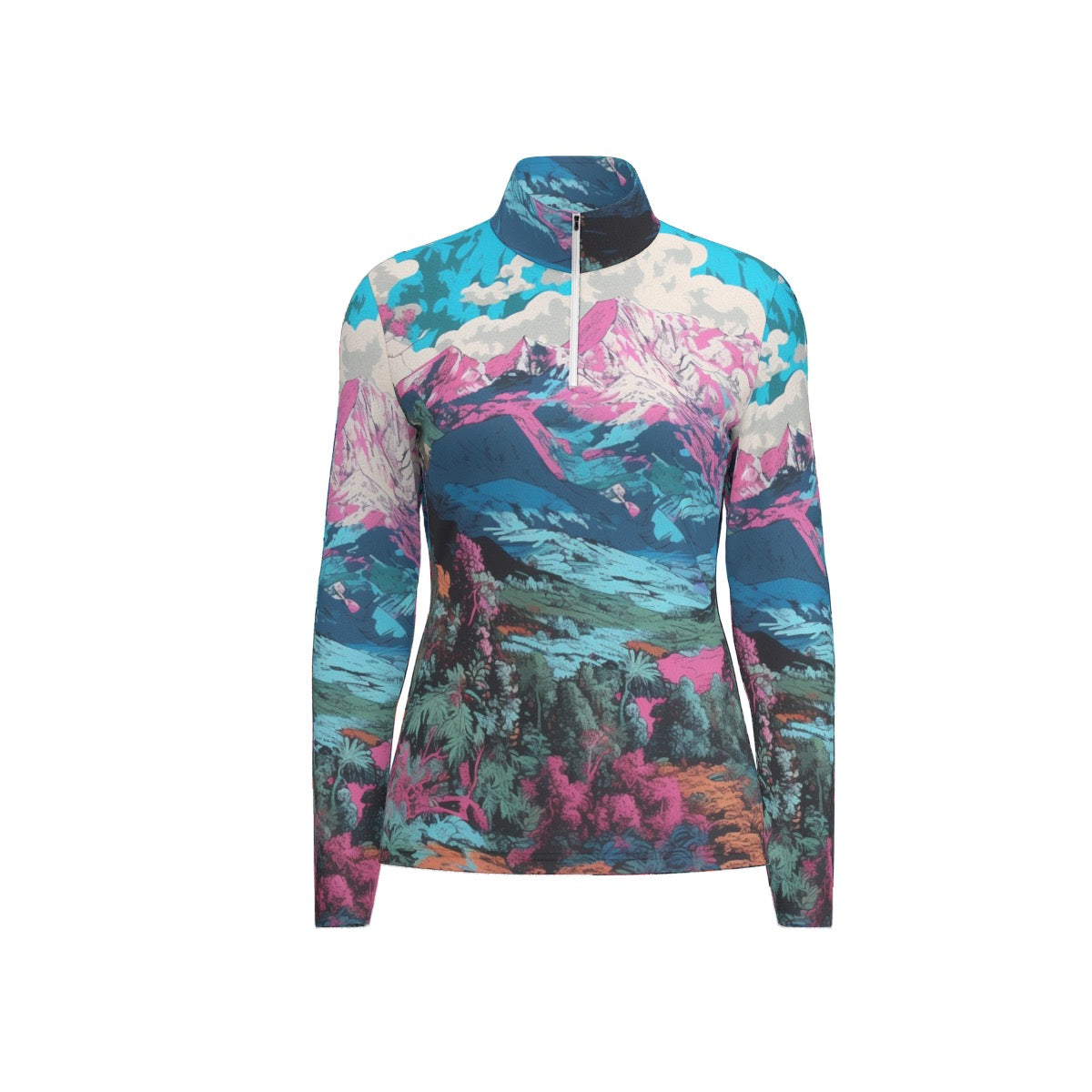 All-Over Print Women's Sports Collar Jersey With Long Sleeve