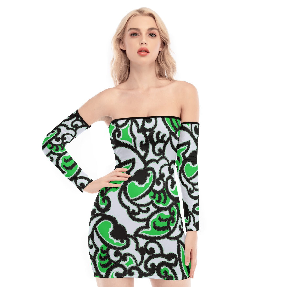 All-Over Print Women's Off-shoulder Back Lace-up Dress