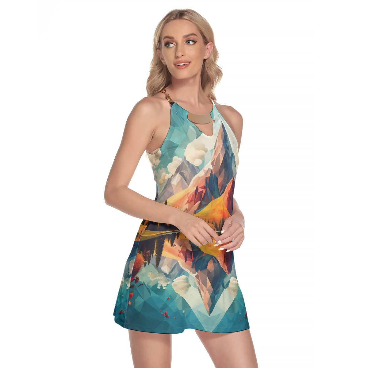 All-Over Print Women's Round Neck Above Knee Dress