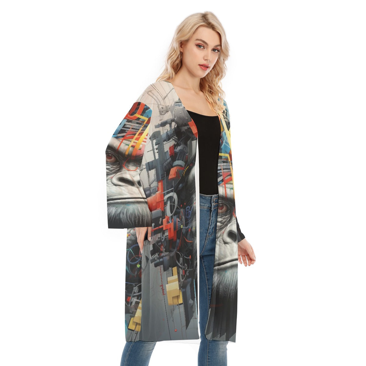 All- Over Print Women's Long Sleeve Mesh Cardigan