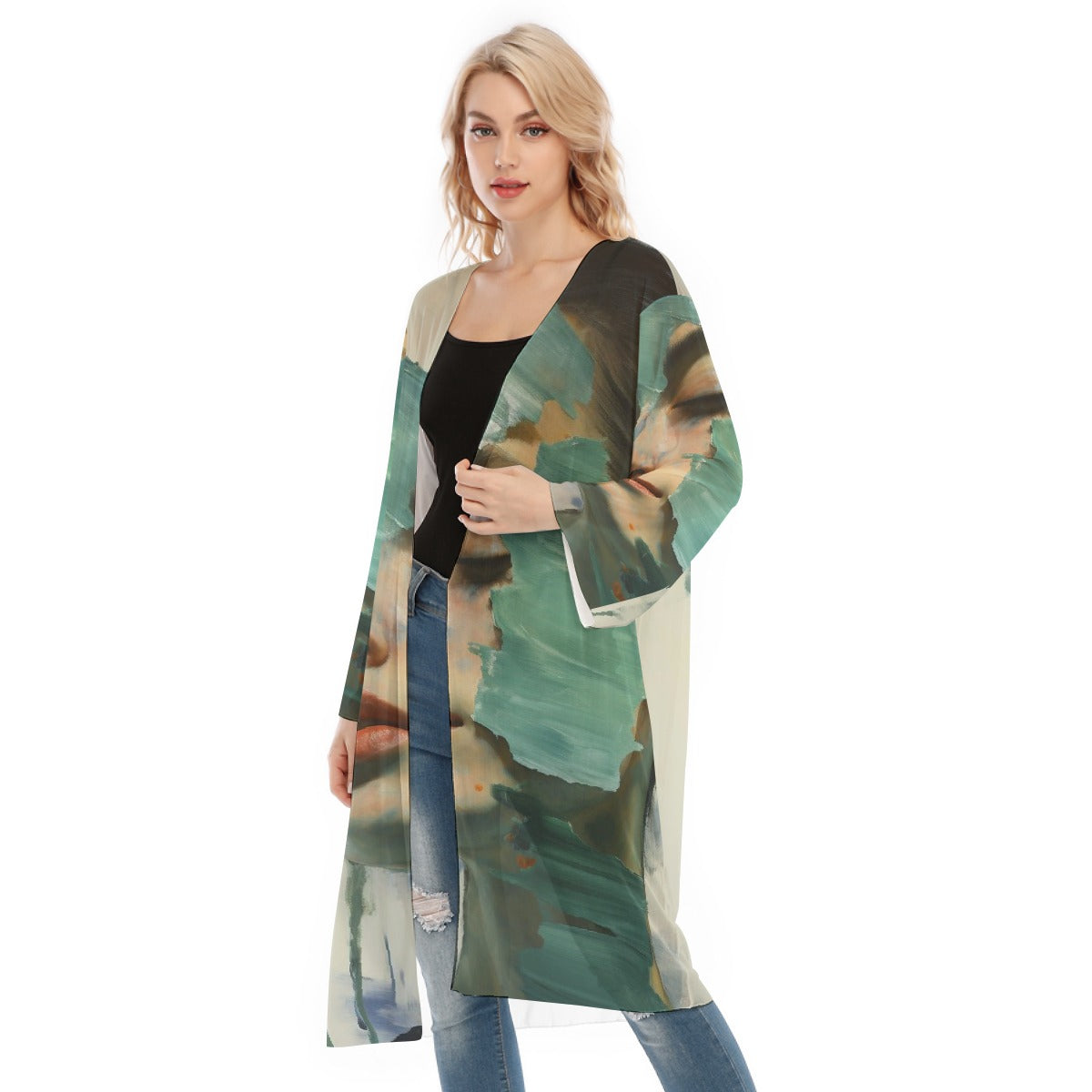 All- Over Print Women's Long Sleeve Mesh Cardigan