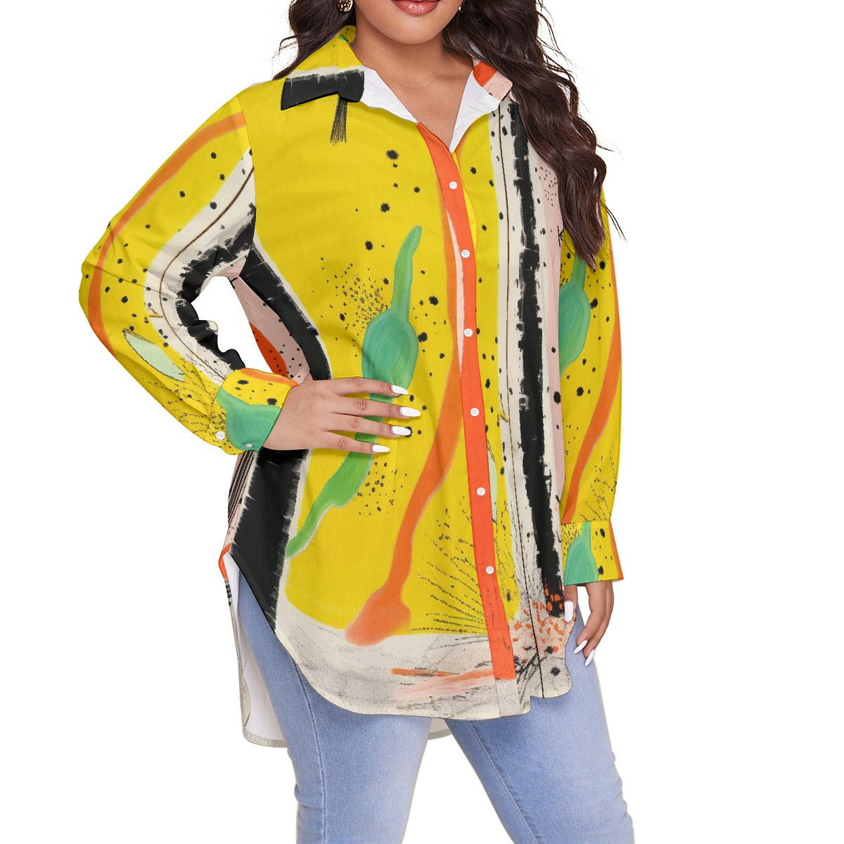 All-Over Print Women's Shirt With Long Sleeve(Plus Size)