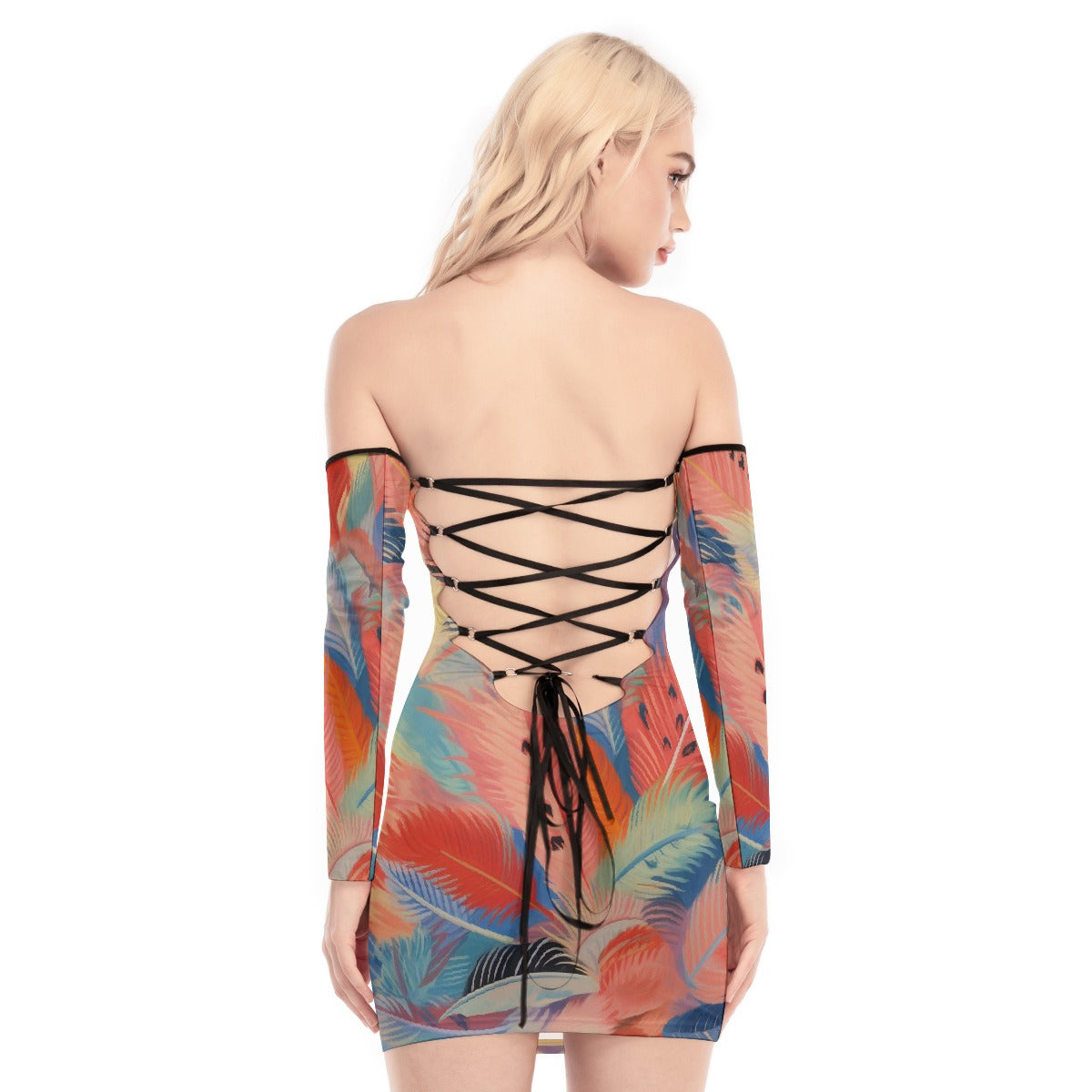 All-Over Print Women's Off-shoulder Back Lace-up Dress