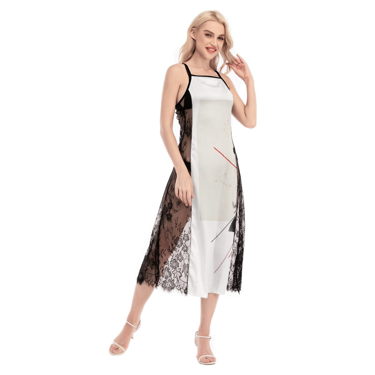 All-Over Print Women's Lace Cami Cross Back Dress