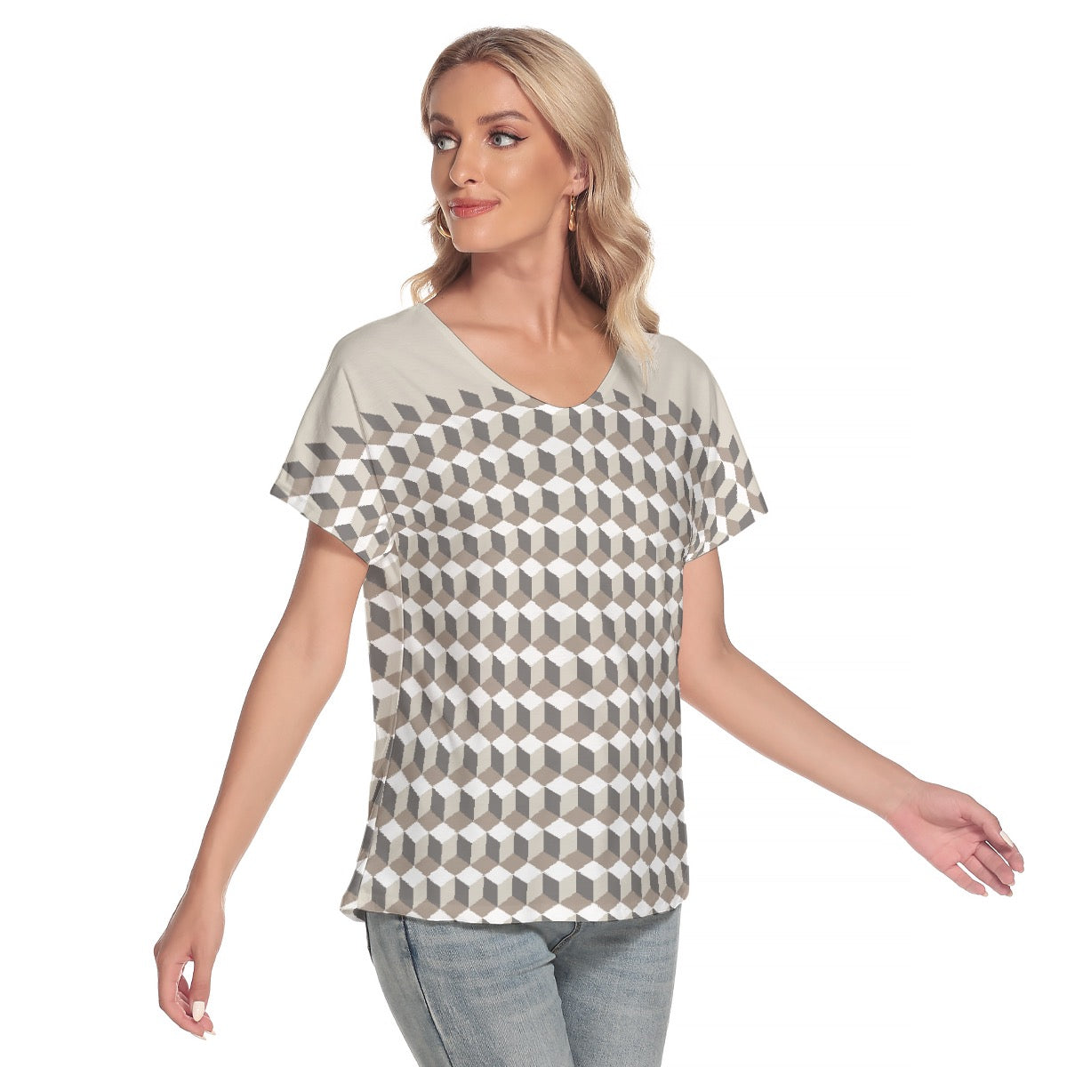 All-Over Print Women's Loose V-neck Short Sleeve T-shirt