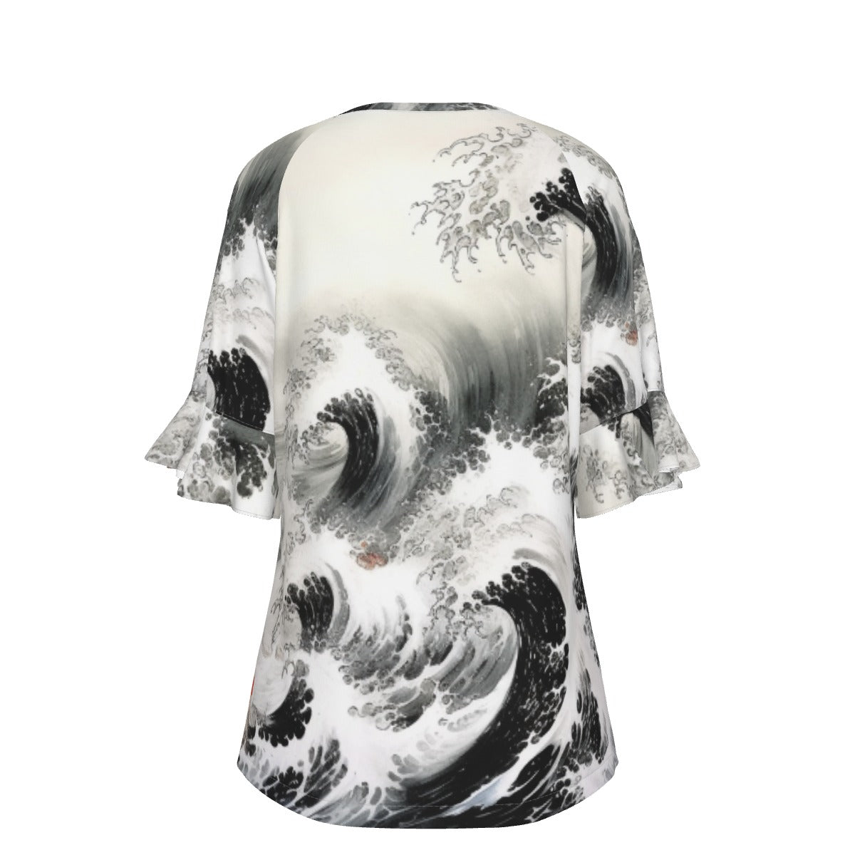 All-Over Print V-neck Women's T-shirt With Bell Sleeve