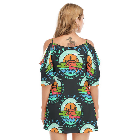 All-Over Print Women's Off-shoulder Cami Dress