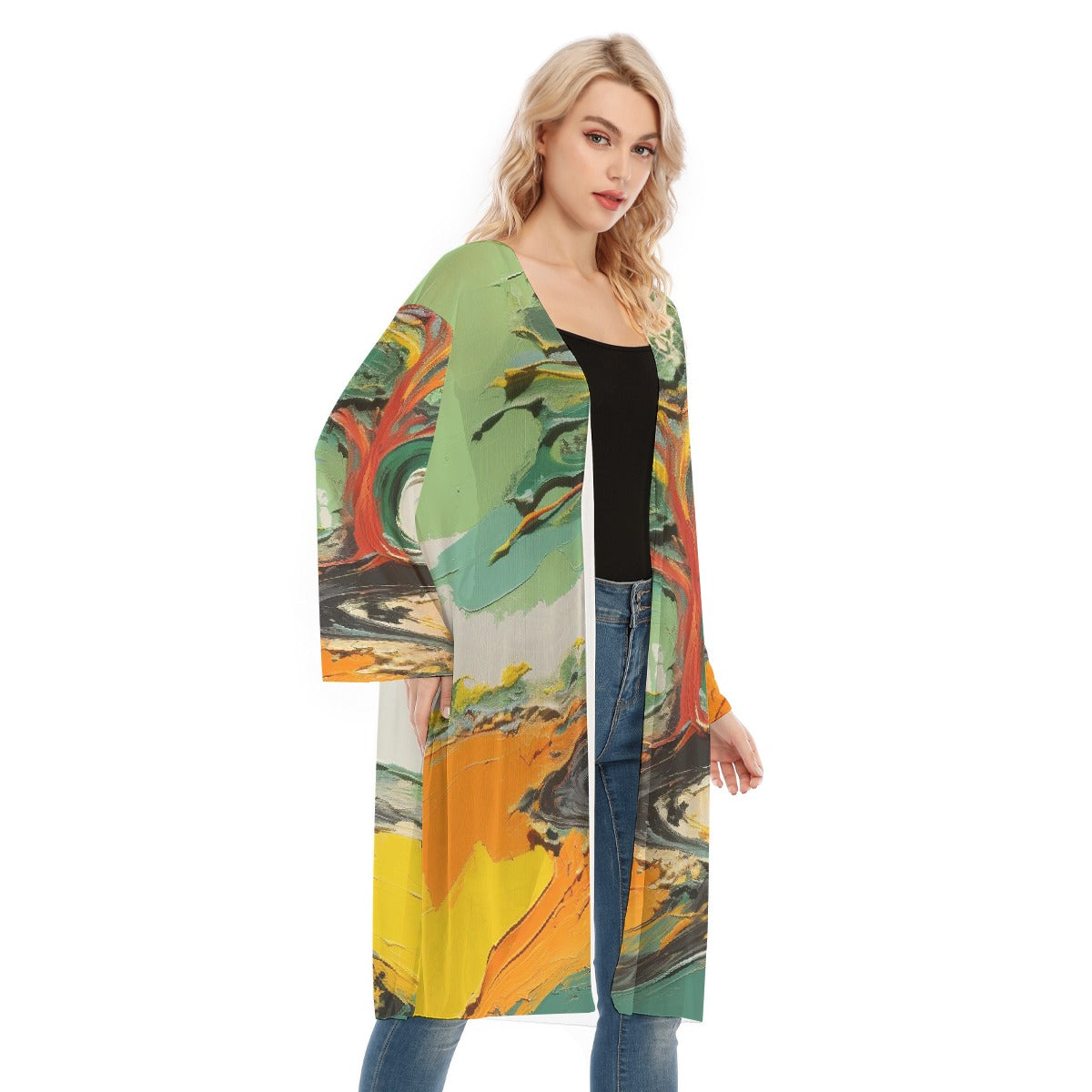 All- Over Print Women's Long Sleeve Mesh Cardigan