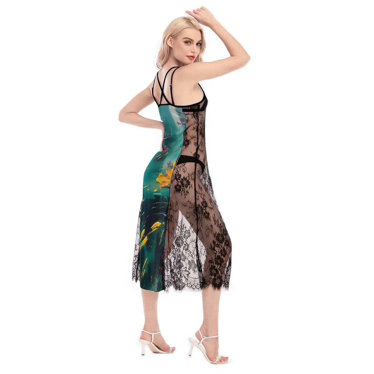 All-Over Print Women's Lace Cami Cross Back Dress