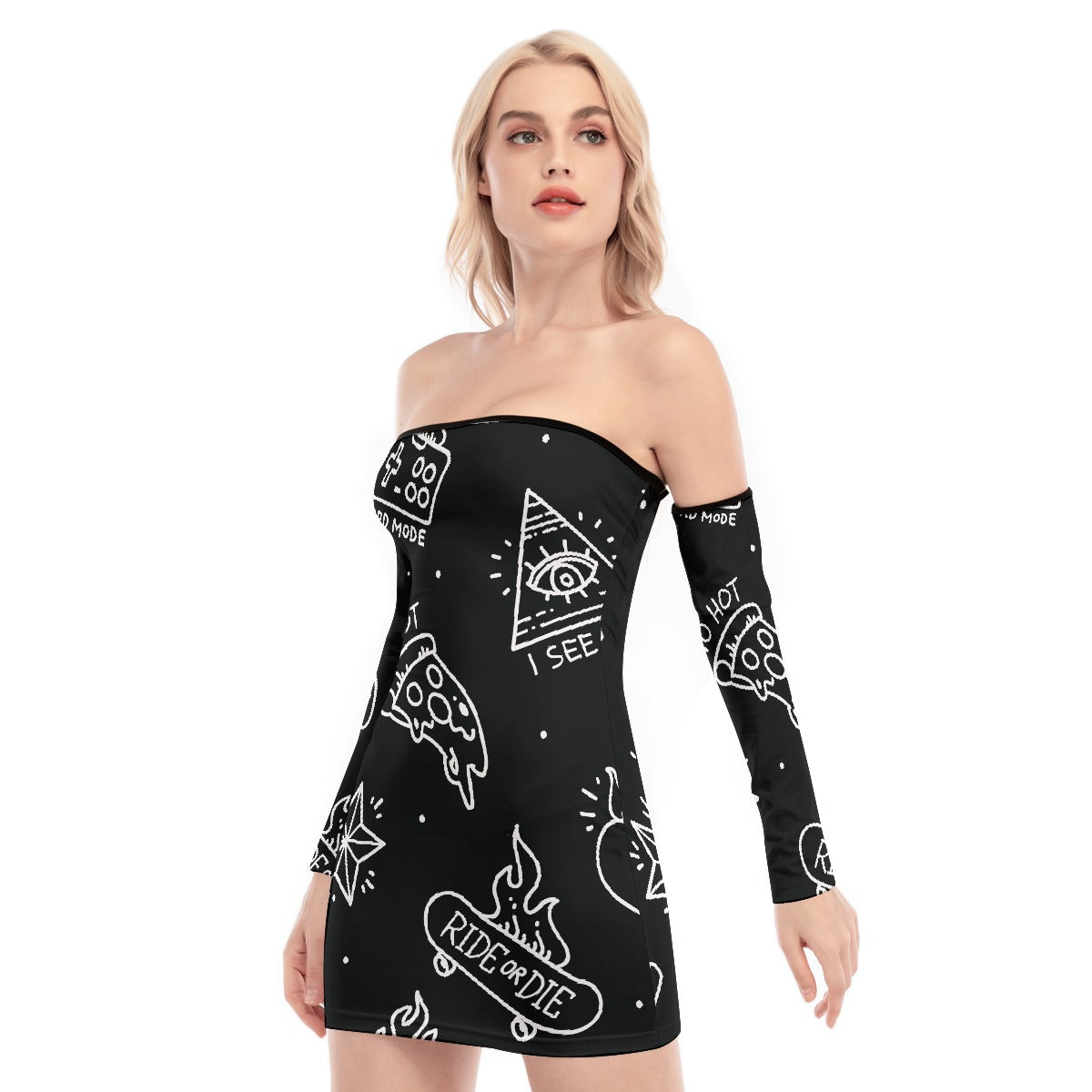 All-Over Print Women's Off-shoulder Back Lace-up Dress