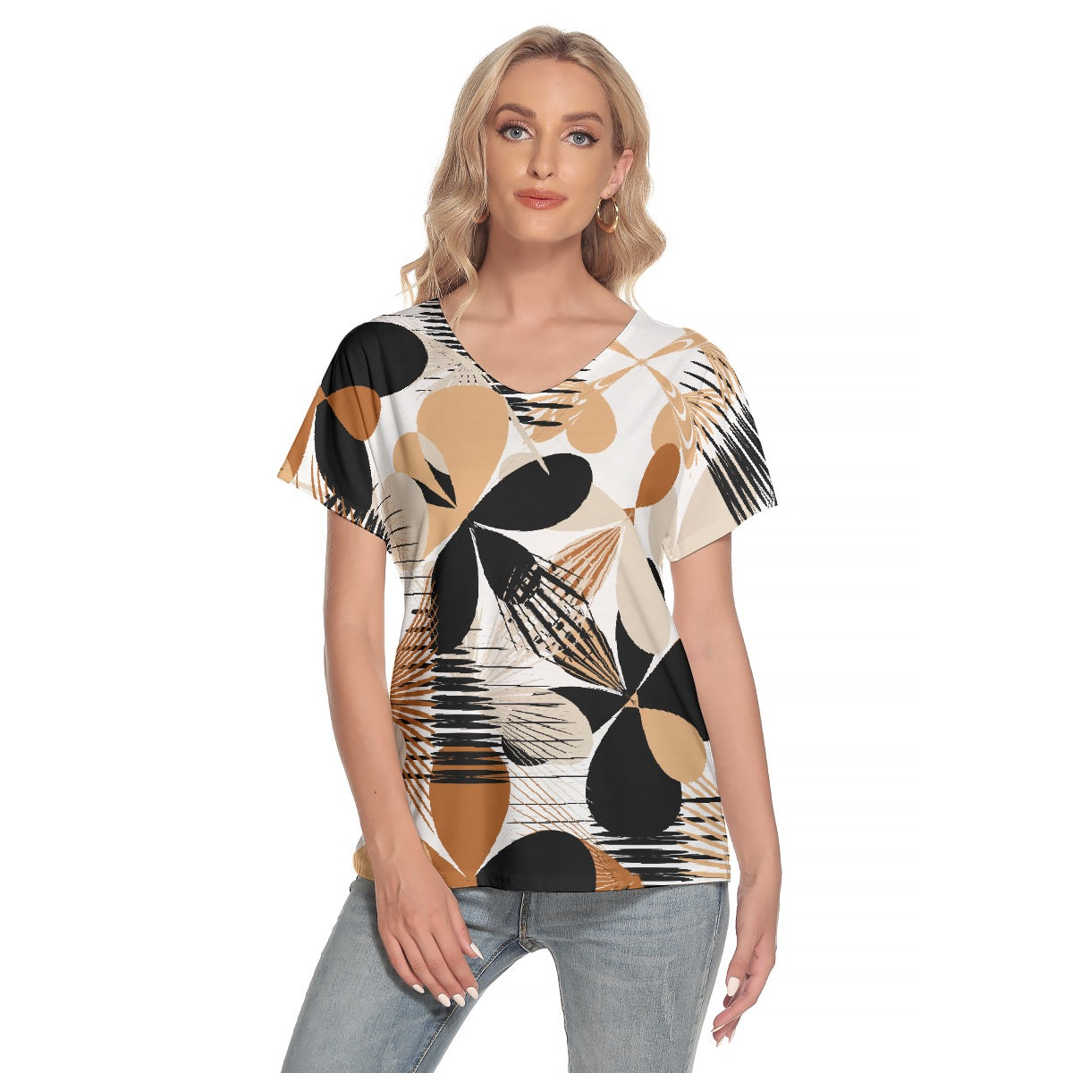 All-Over Print Women's Loose V-neck Short Sleeve T-shirt