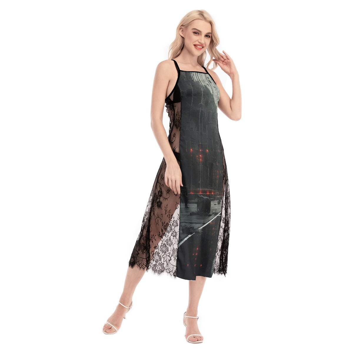 All-Over Print Women's Lace Cami Cross Back Dress