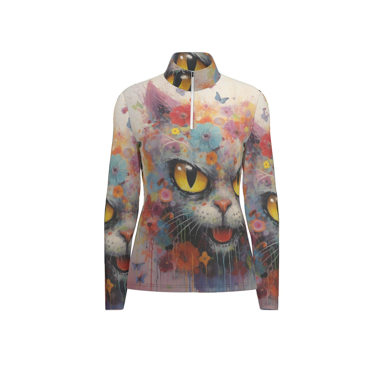 All-Over Print Women's Sports Collar Jersey With Long Sleeve