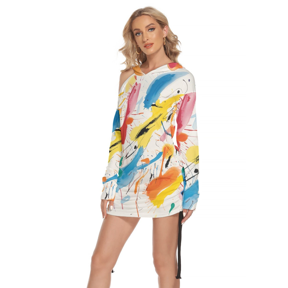 All-Over Print Women's One-shoulder Dress With Waist Shirring