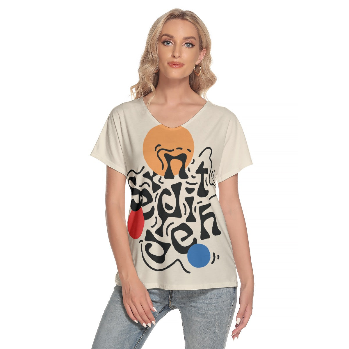 All-Over Print Women's Loose V-neck Short Sleeve T-shirt