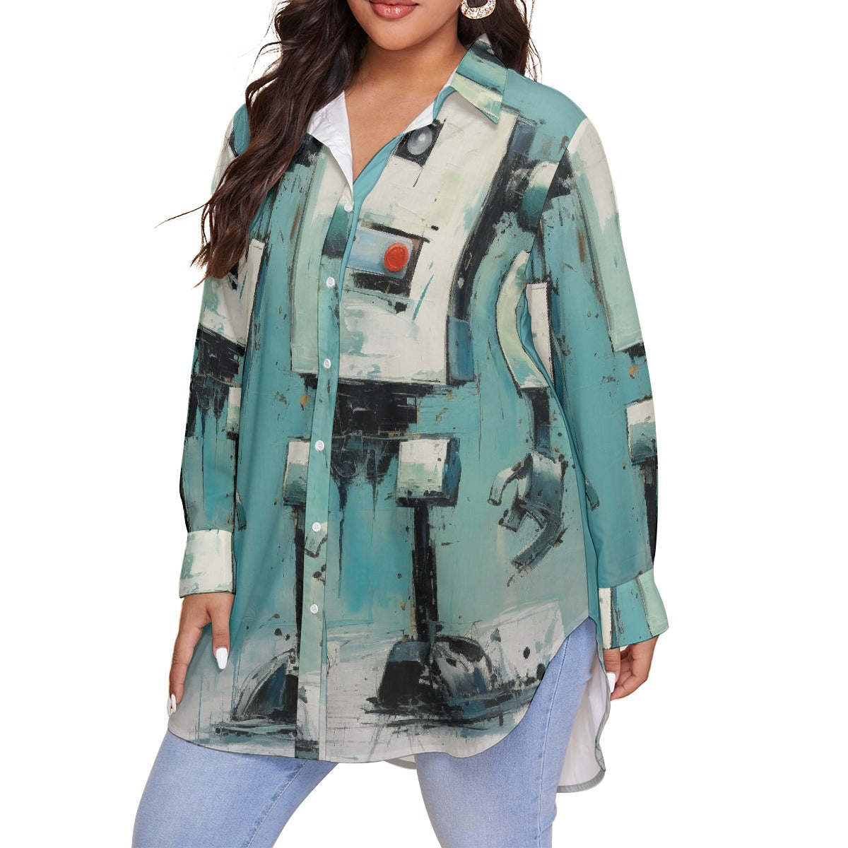 All-Over Print Women's Shirt With Long Sleeve(Plus Size)