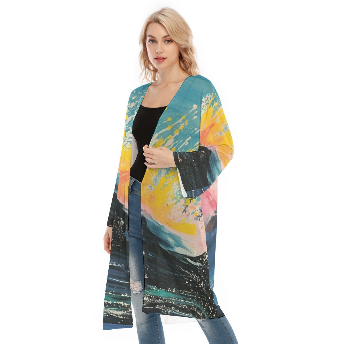 All- Over Print Women's Long Sleeve Mesh Cardigan