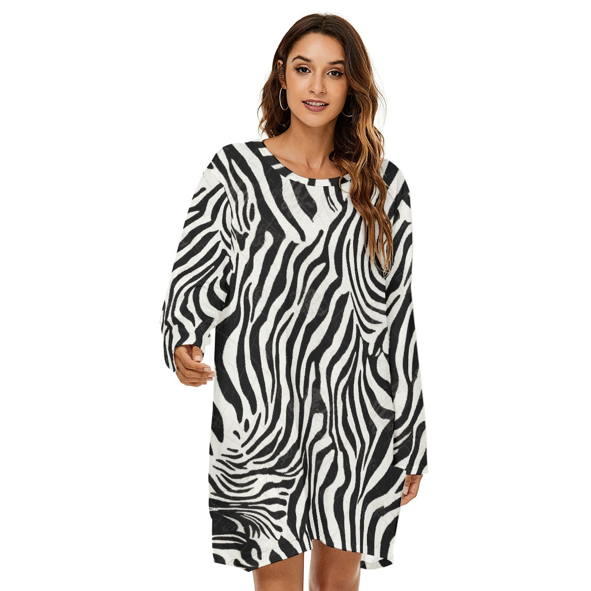 All-Over Print  Women's Loose Crew Neck Dress