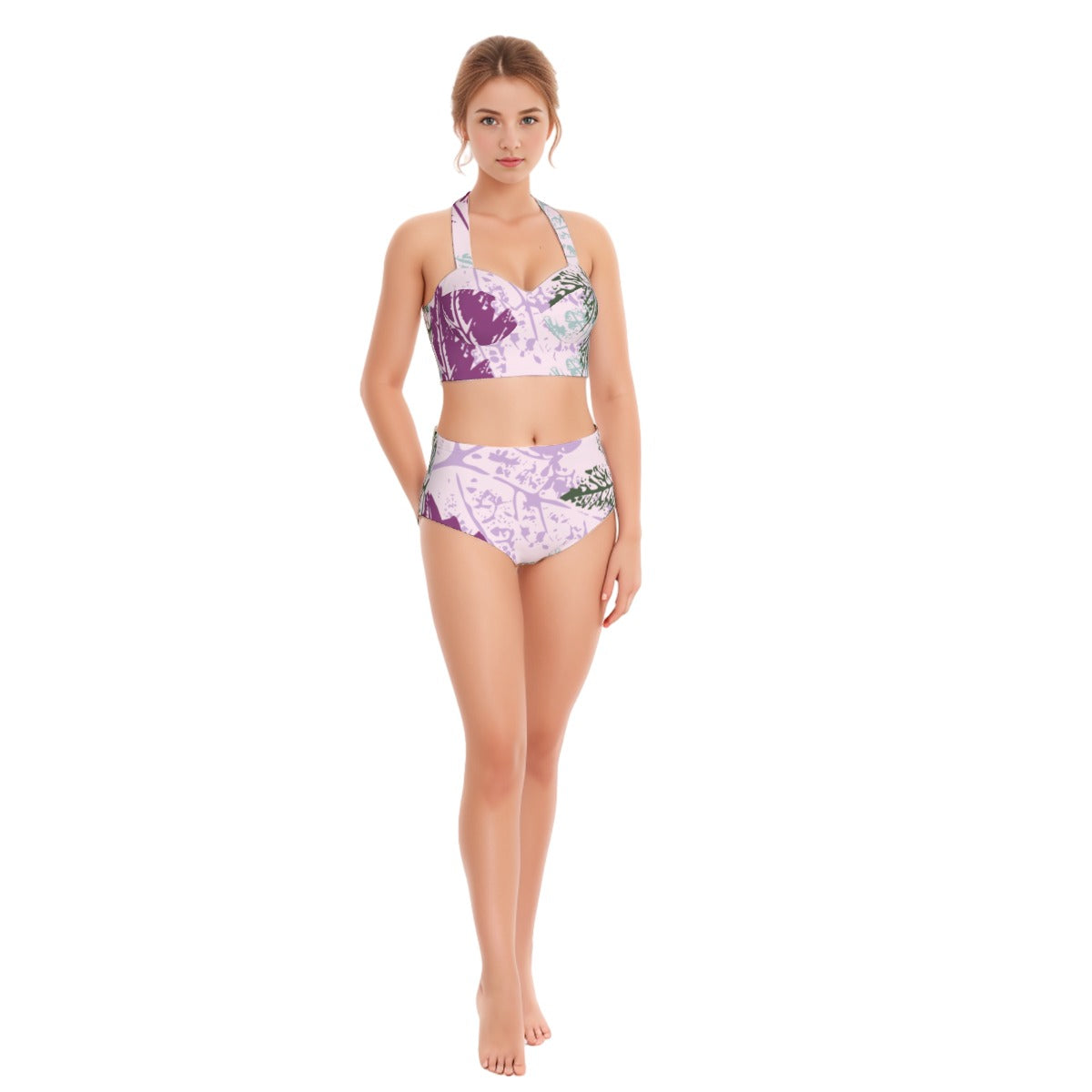 All-Over Print Women's Swimsuit Set With Halter