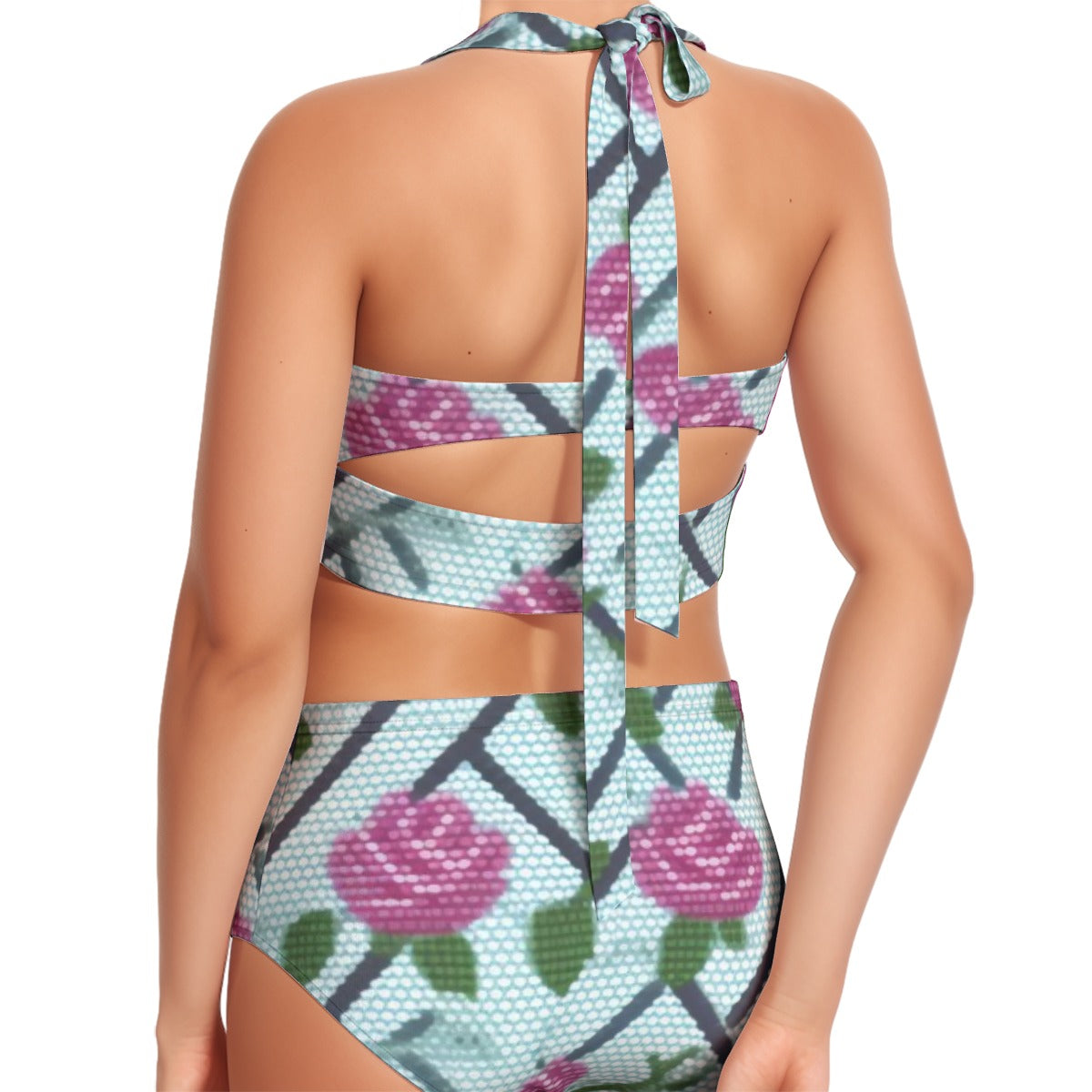 All-Over Print Women's Swimsuit Set With Halter