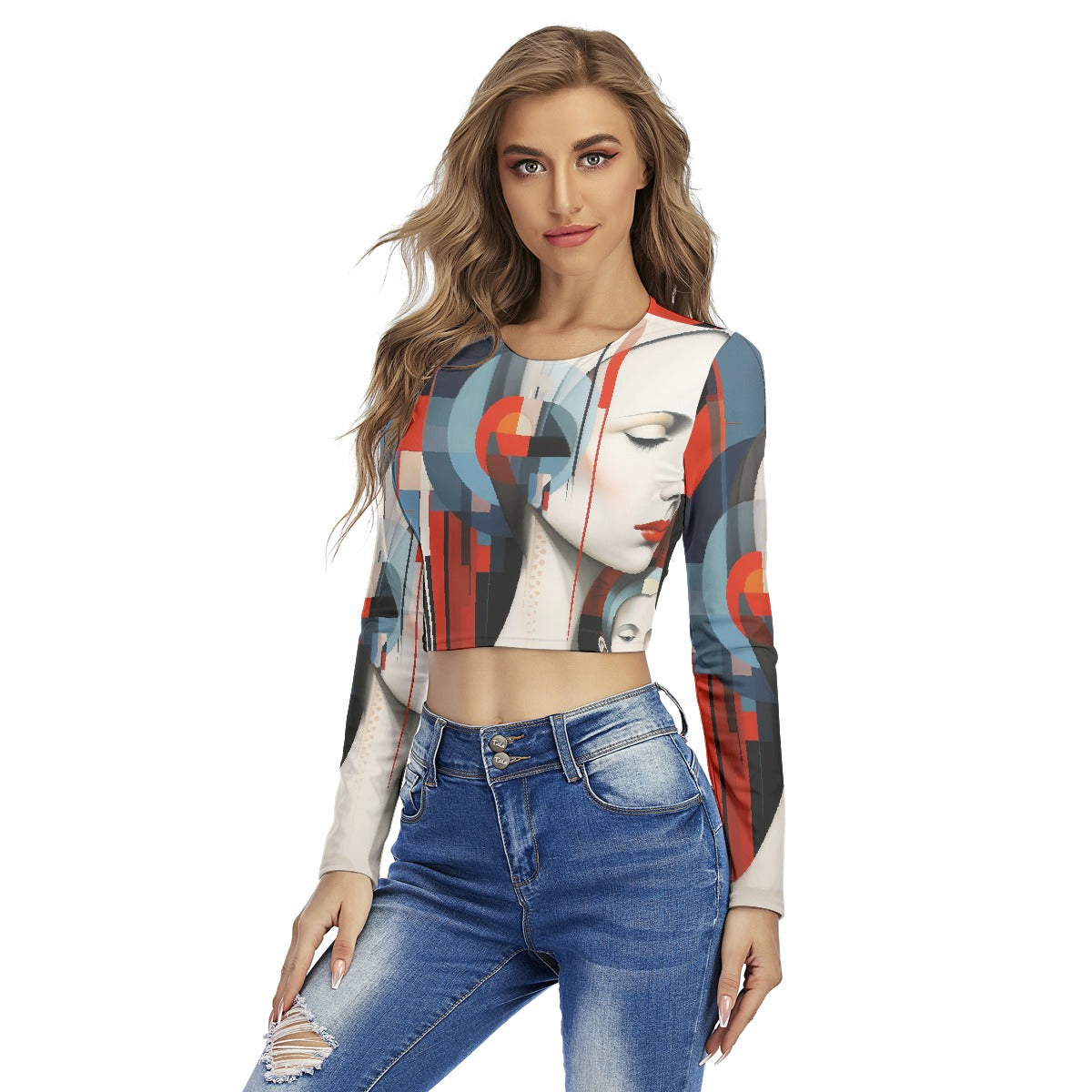 All-Over Print Women's Round Neck Crop Top T-Shirt