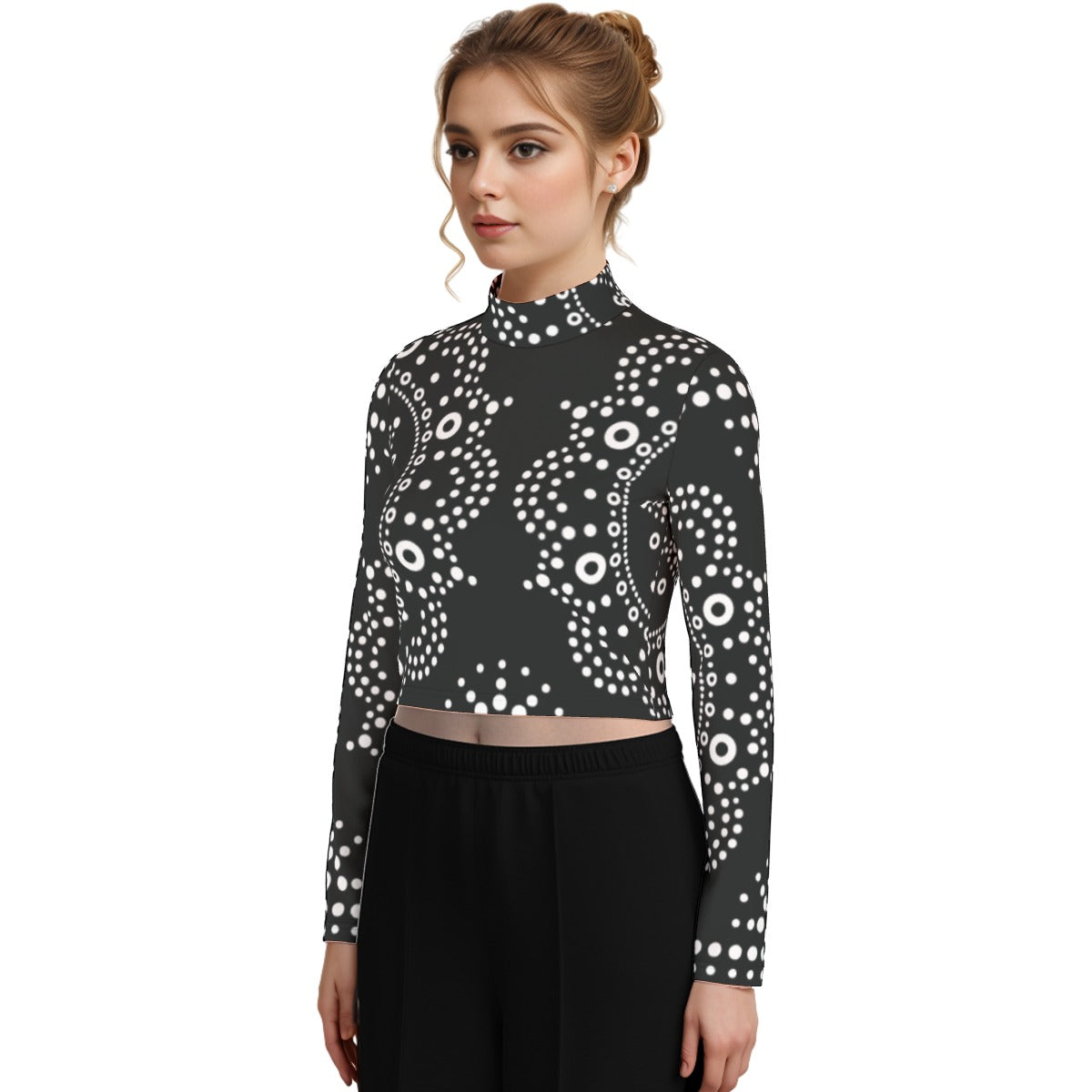 Eco-Friendly All-Over Print Women's Turtleneck T-shirt With Long Sleeve