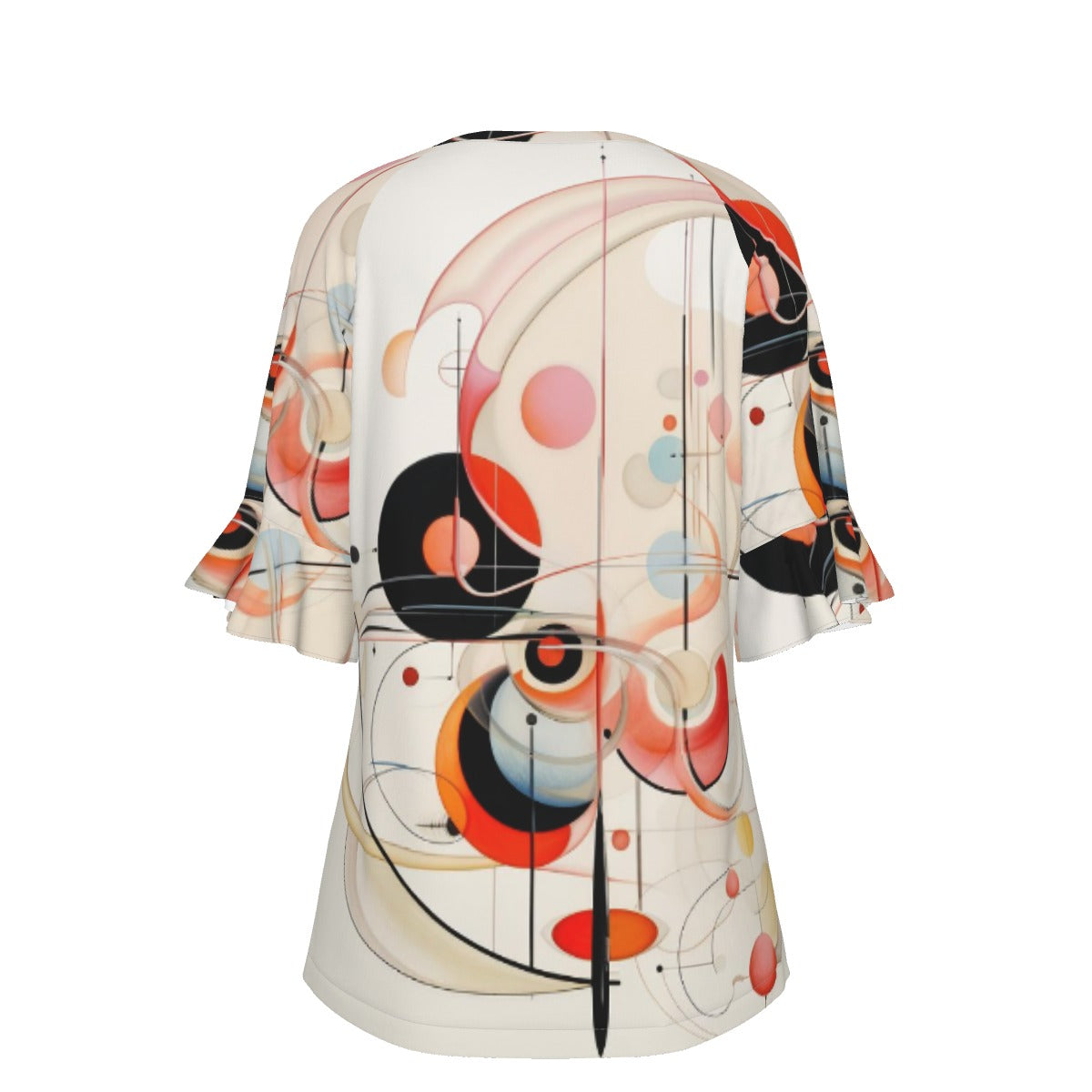 All-Over Print V-neck Women's T-shirt With Bell Sleeve