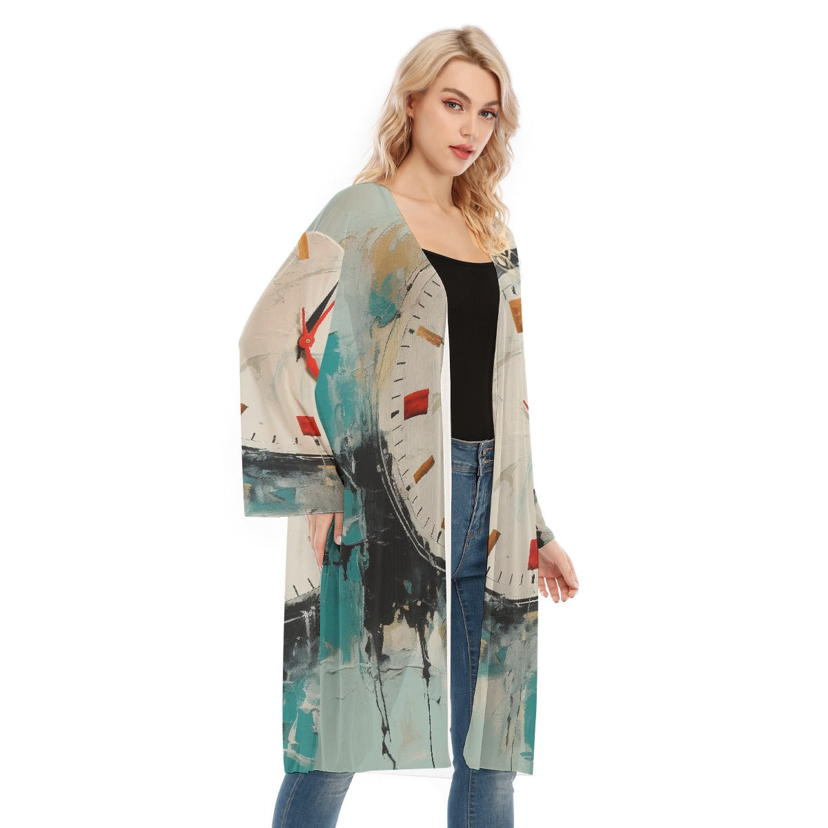 All- Over Print Women's Long Sleeve Mesh Cardigan