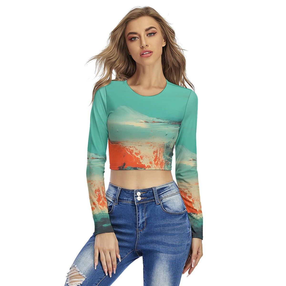 All-Over Print Women's Round Neck Crop Top T-Shirt