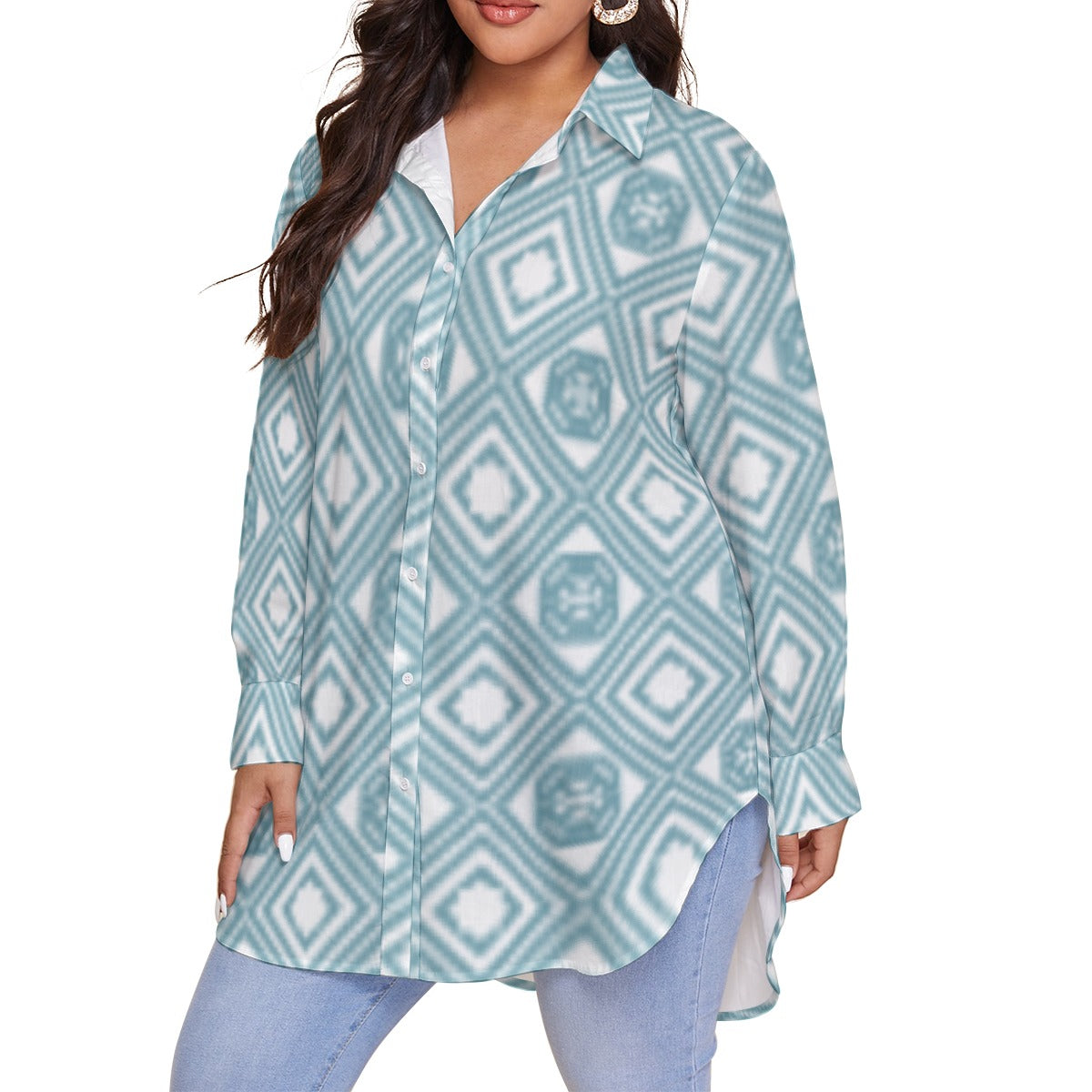 All-Over Print Women's Shirt With Long Sleeve(Plus Size)