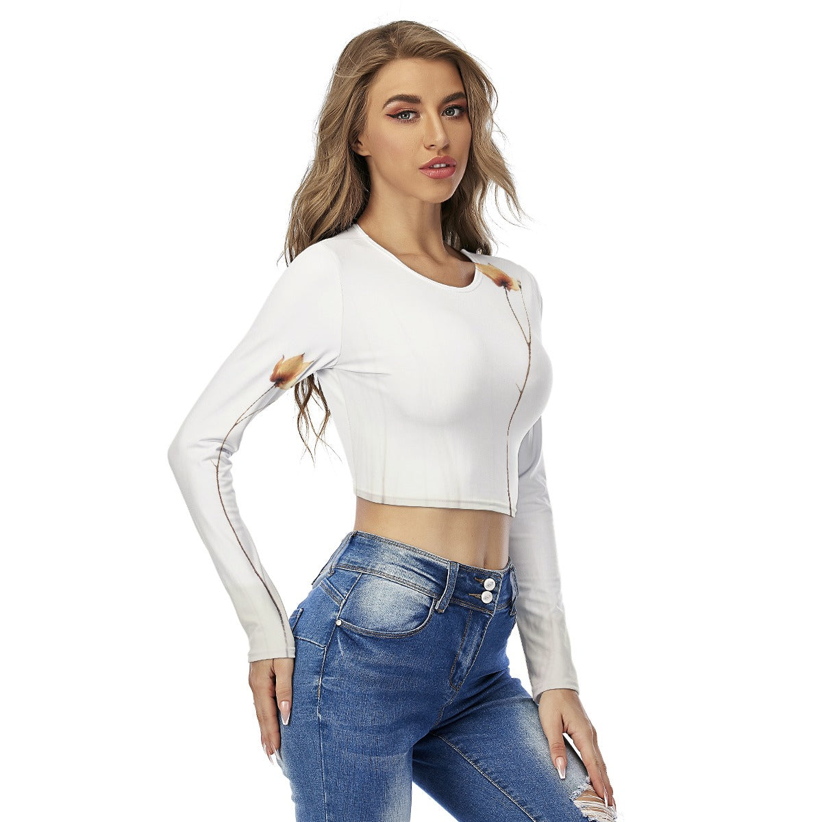 All-Over Print Women's Round Neck Crop Top T-Shirt