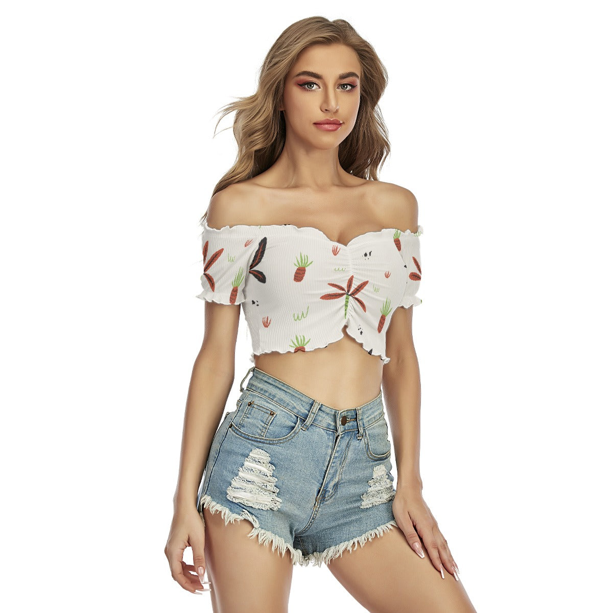 All-Over Print Women's One-shoulder Off-the-navel Short Sleeve T-shirt