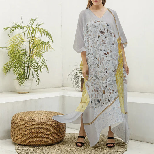 All-Over Print Women's Imitation Silk V-neck Kaftan Robe