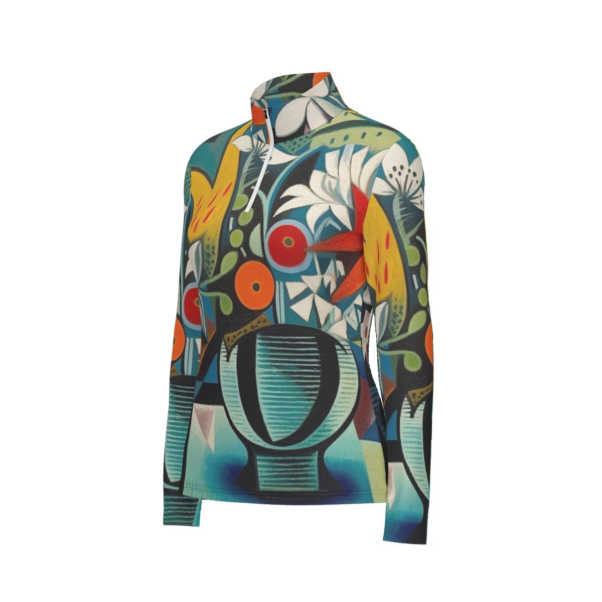 All-Over Print Women's Sports Collar Jersey With Long Sleeve