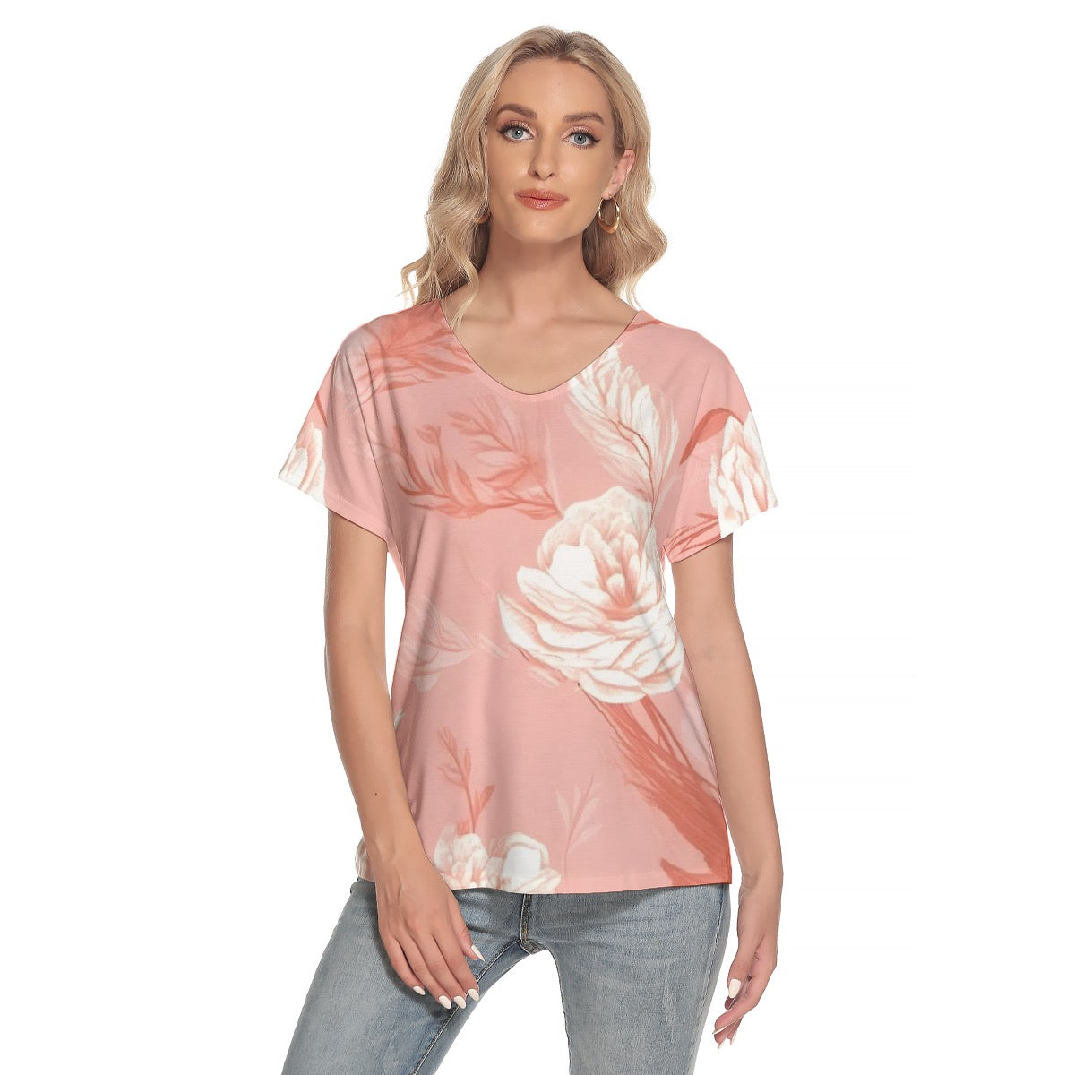 All-Over Print Women's Loose V-neck Short Sleeve T-shirt