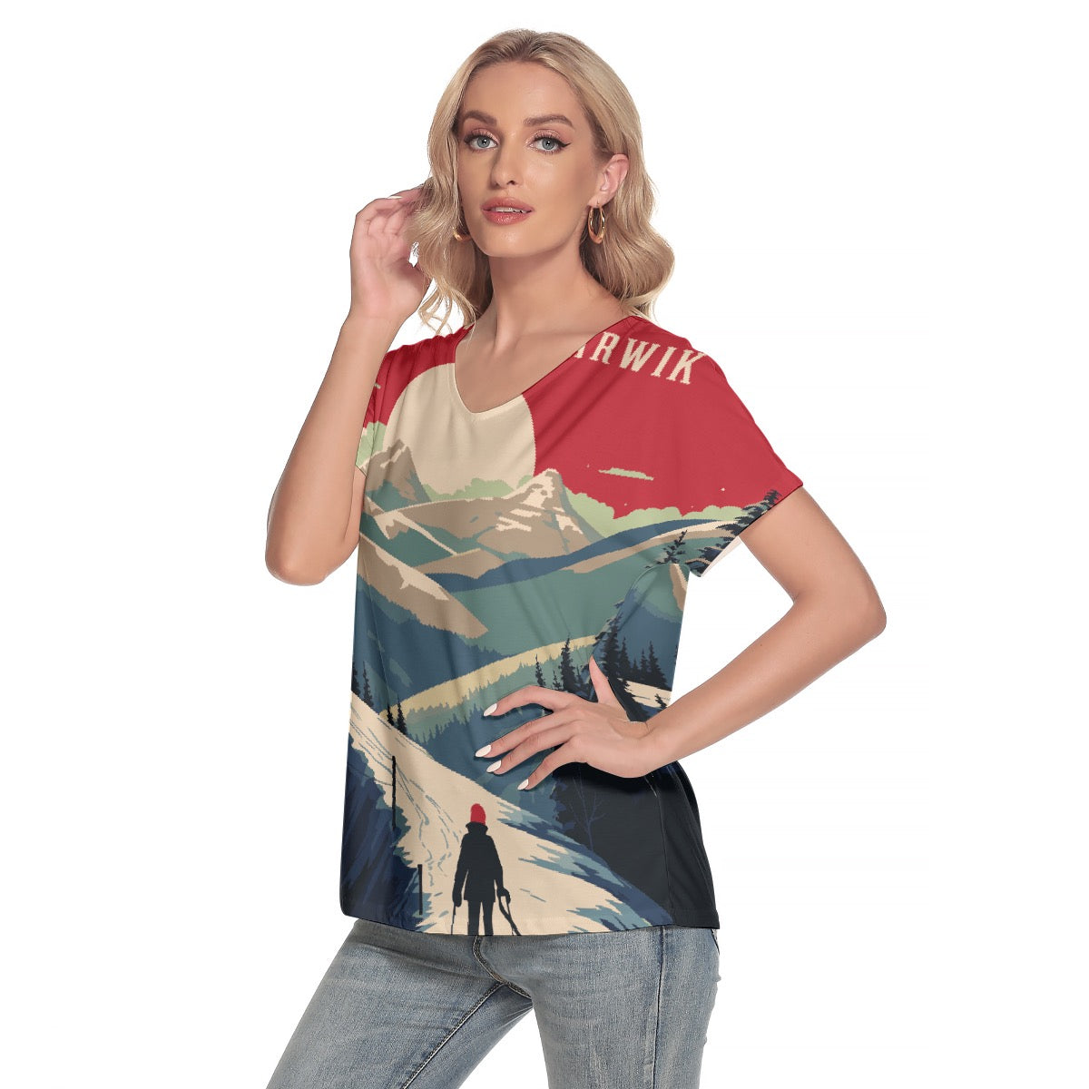 All-Over Print Women's Loose V-neck Short Sleeve T-shirt