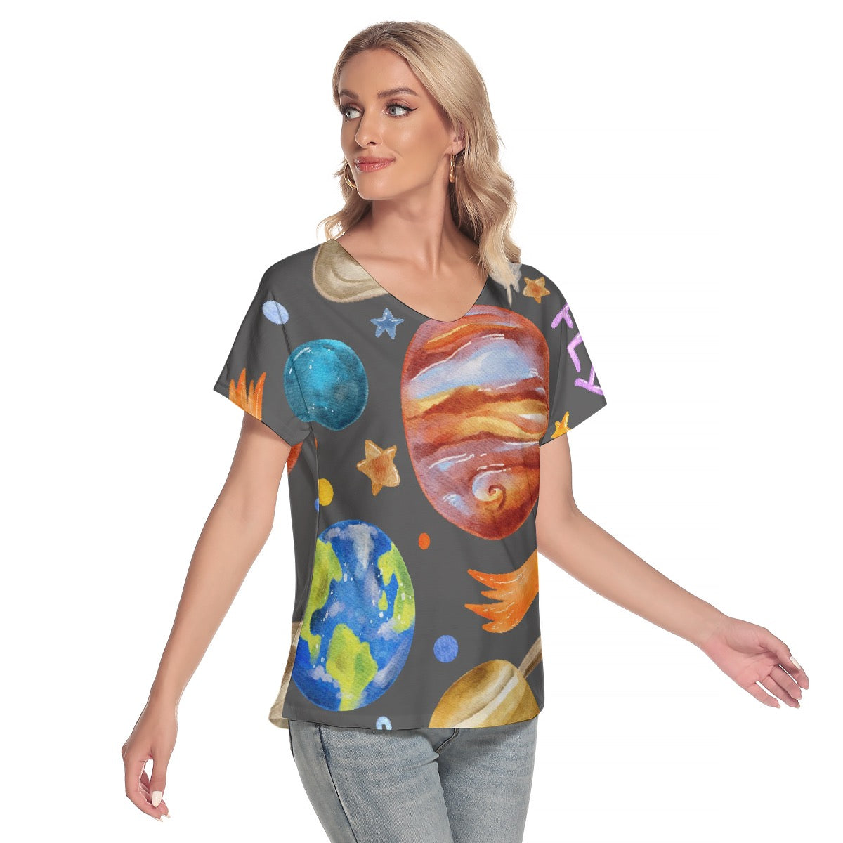 All-Over Print Women's Loose V-neck Short Sleeve T-shirt