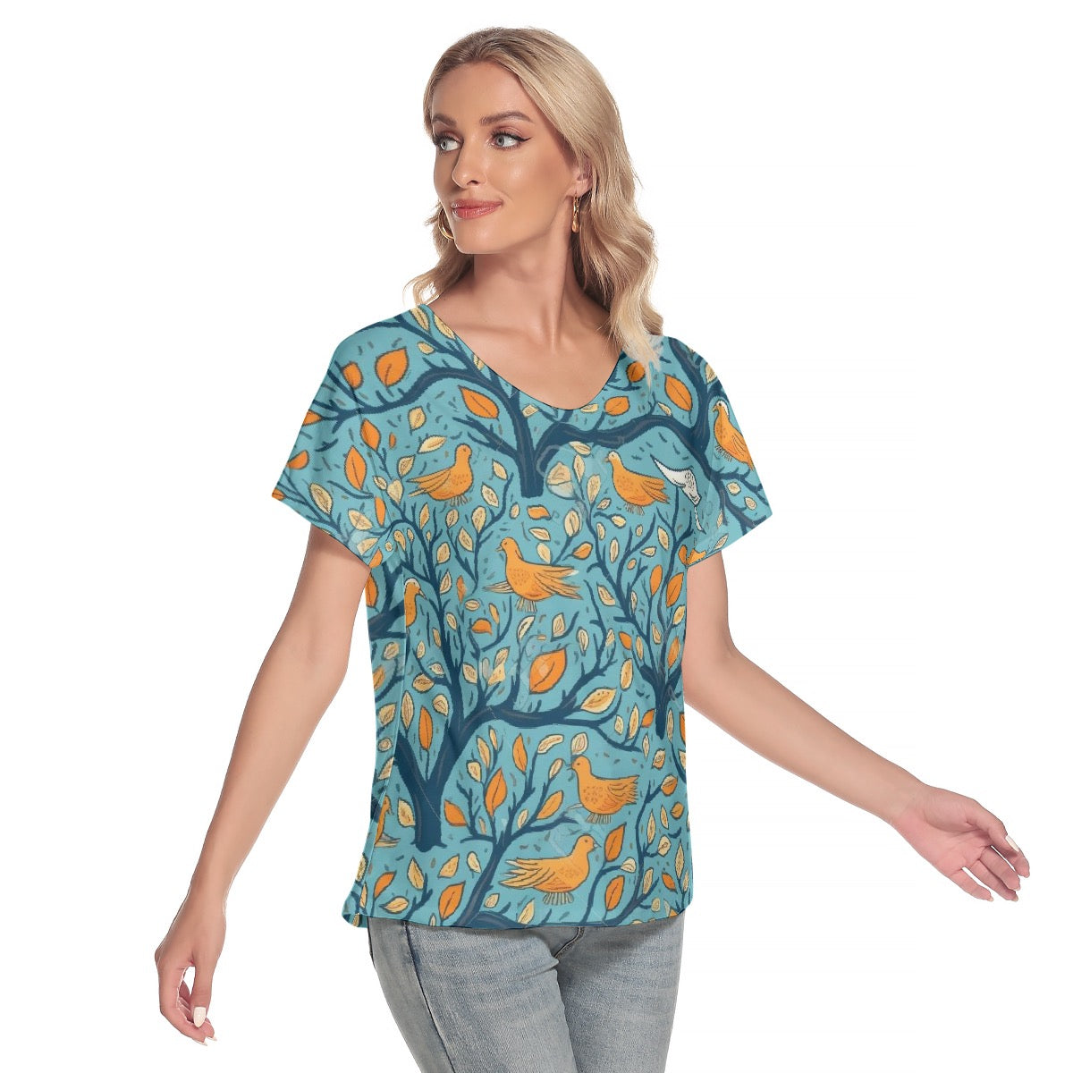 All-Over Print Women's Loose V-neck Short Sleeve T-shirt