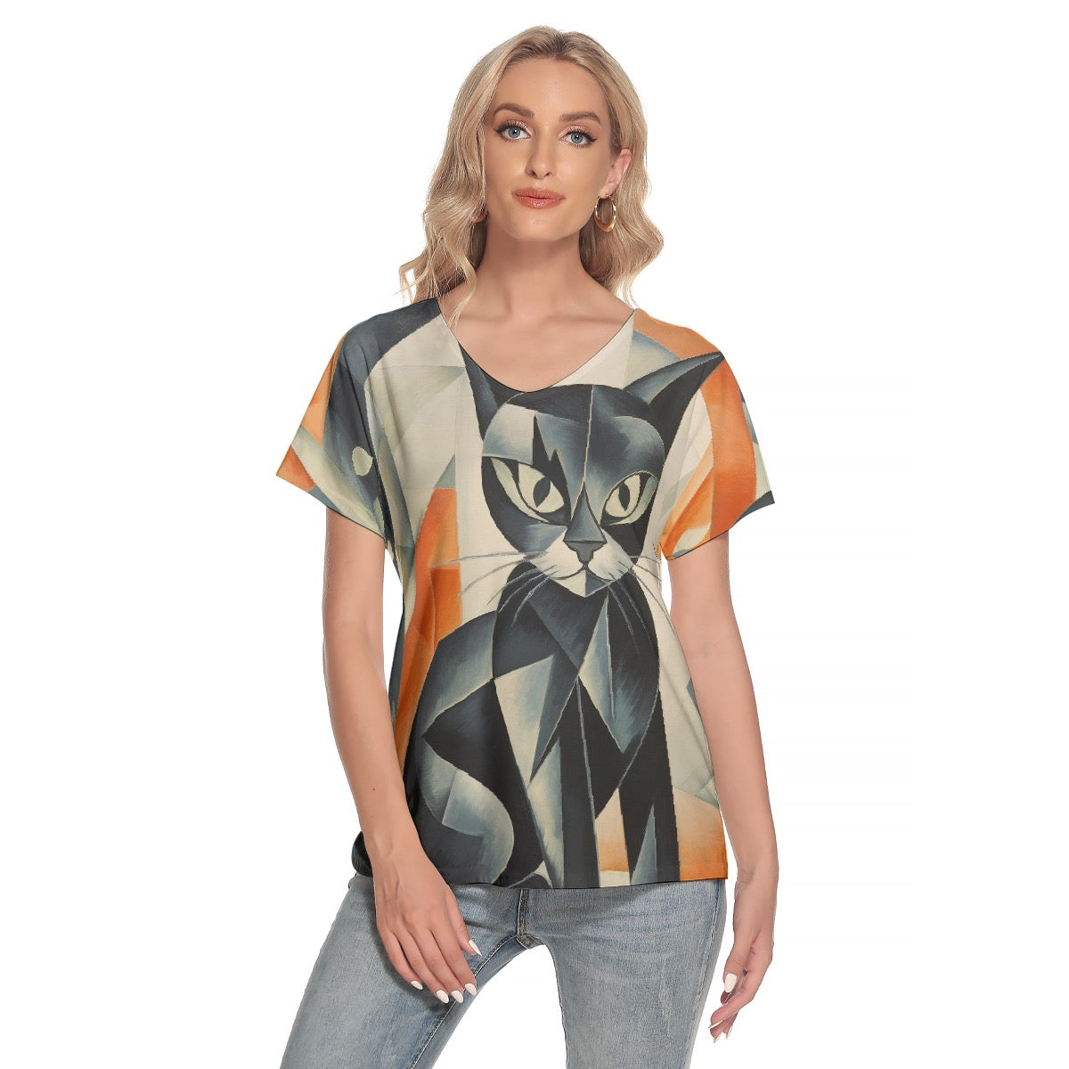 All-Over Print Women's Loose V-neck Short Sleeve T-shirt