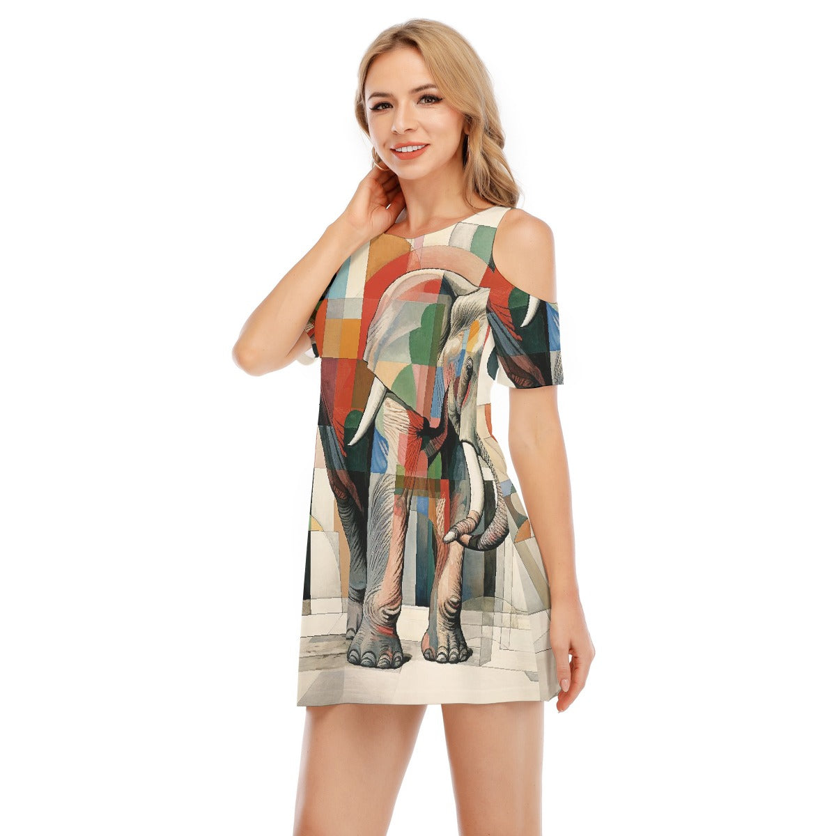 All-Over Print Women's Cold Shoulder Dress | 190GSM Cotton