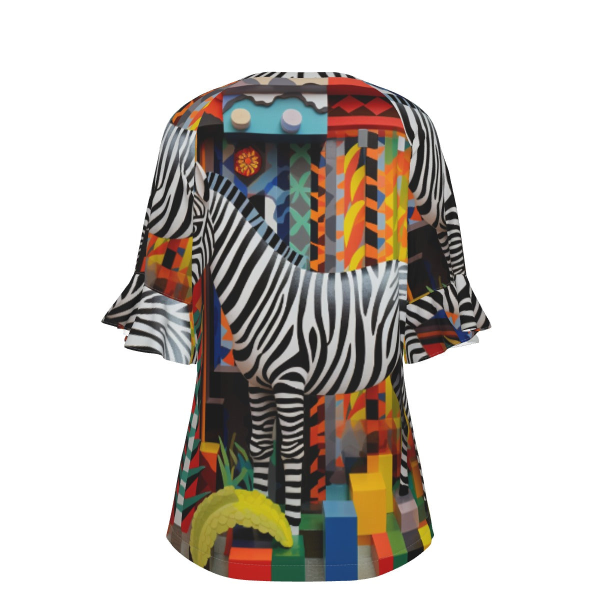 All-Over Print V-neck Women's T-shirt With Bell Sleeve