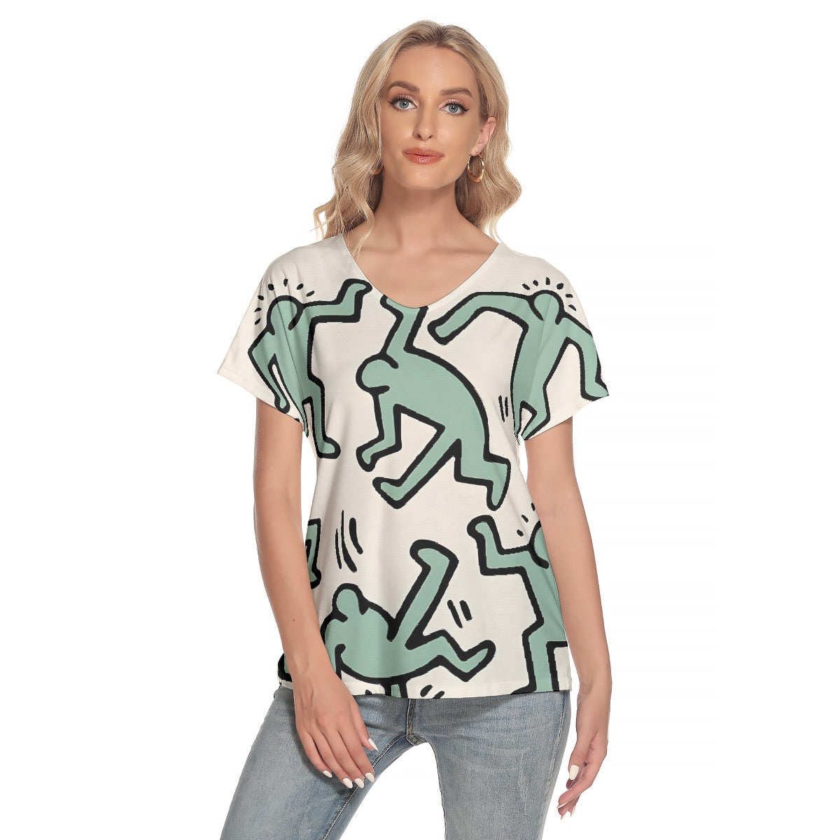 All-Over Print Women's Loose V-neck Short Sleeve T-shirt