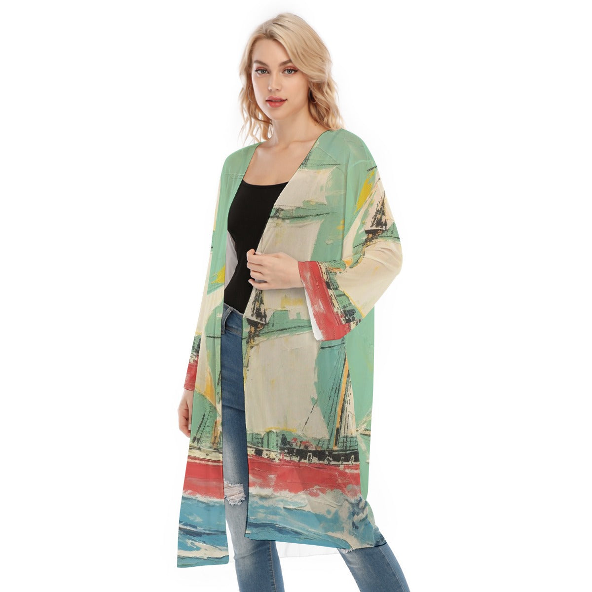 All- Over Print Women's Long Sleeve Mesh Cardigan