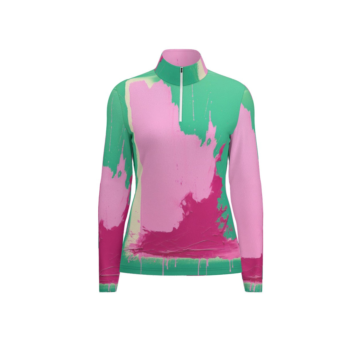 All-Over Print Women's Sports Collar Jersey With Long Sleeve