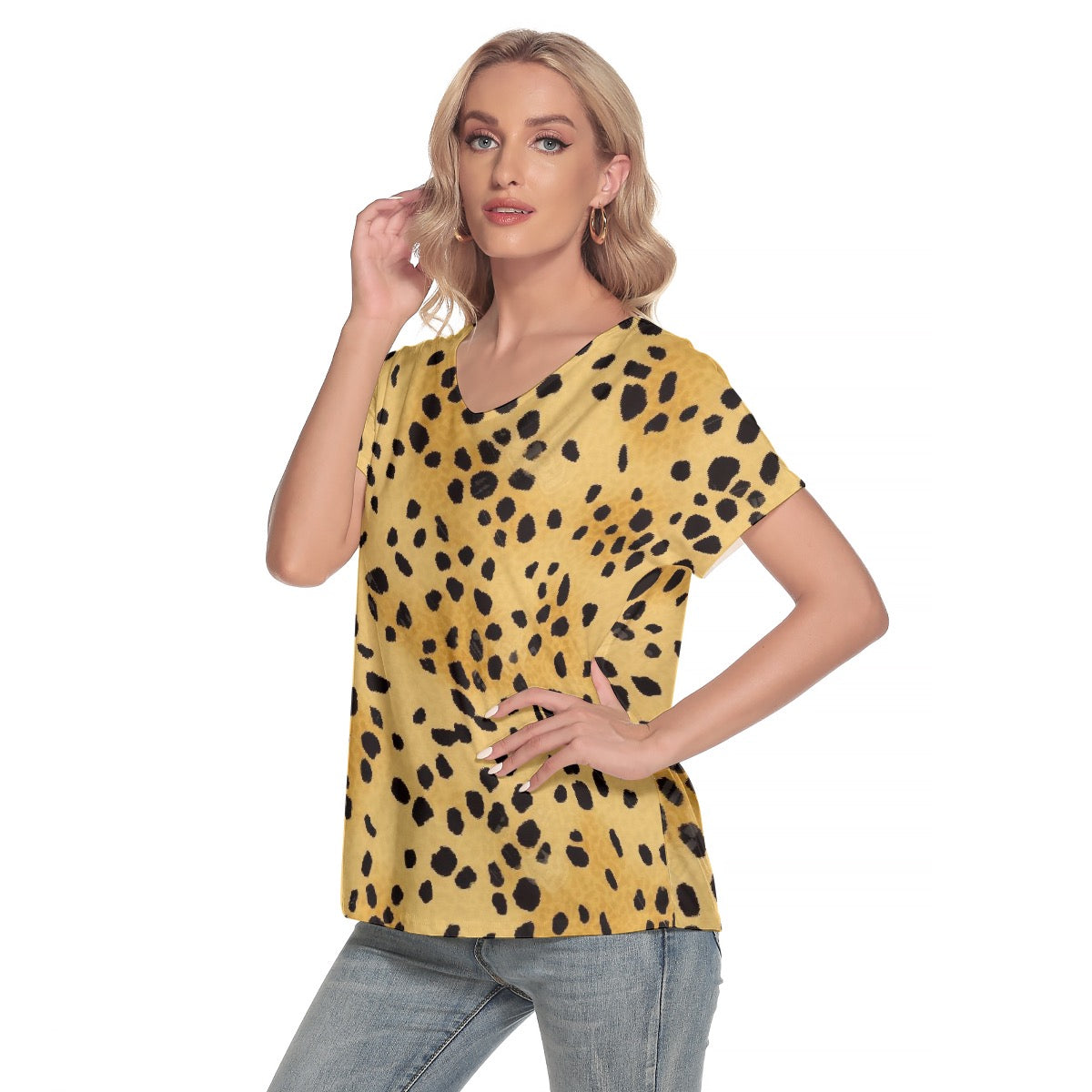 All-Over Print Women's Loose V-neck Short Sleeve T-shirt